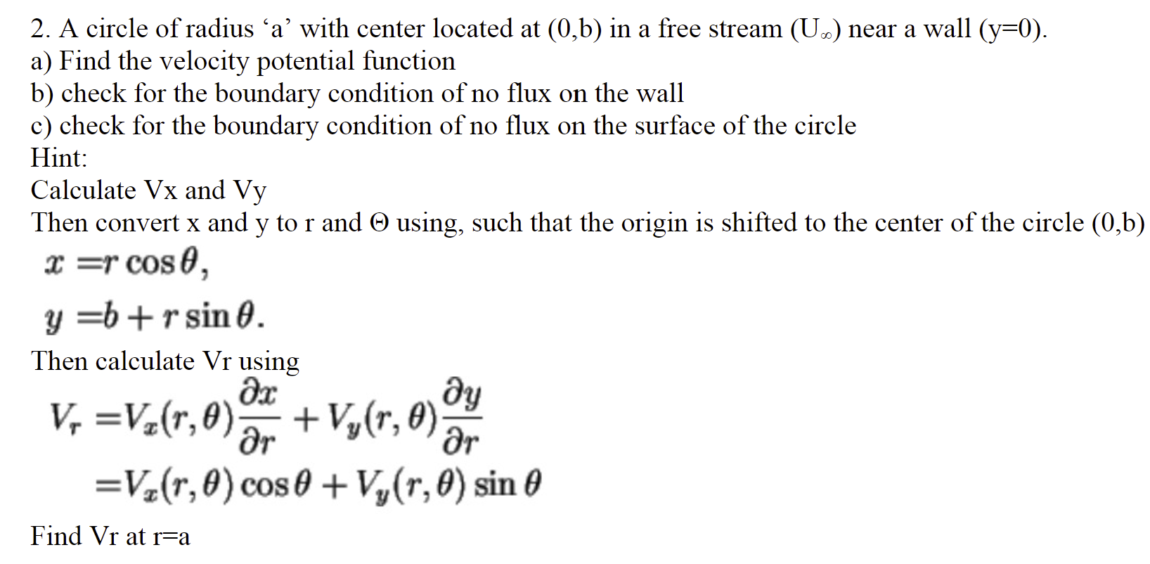 A circle of radius ' a ' with center located at (