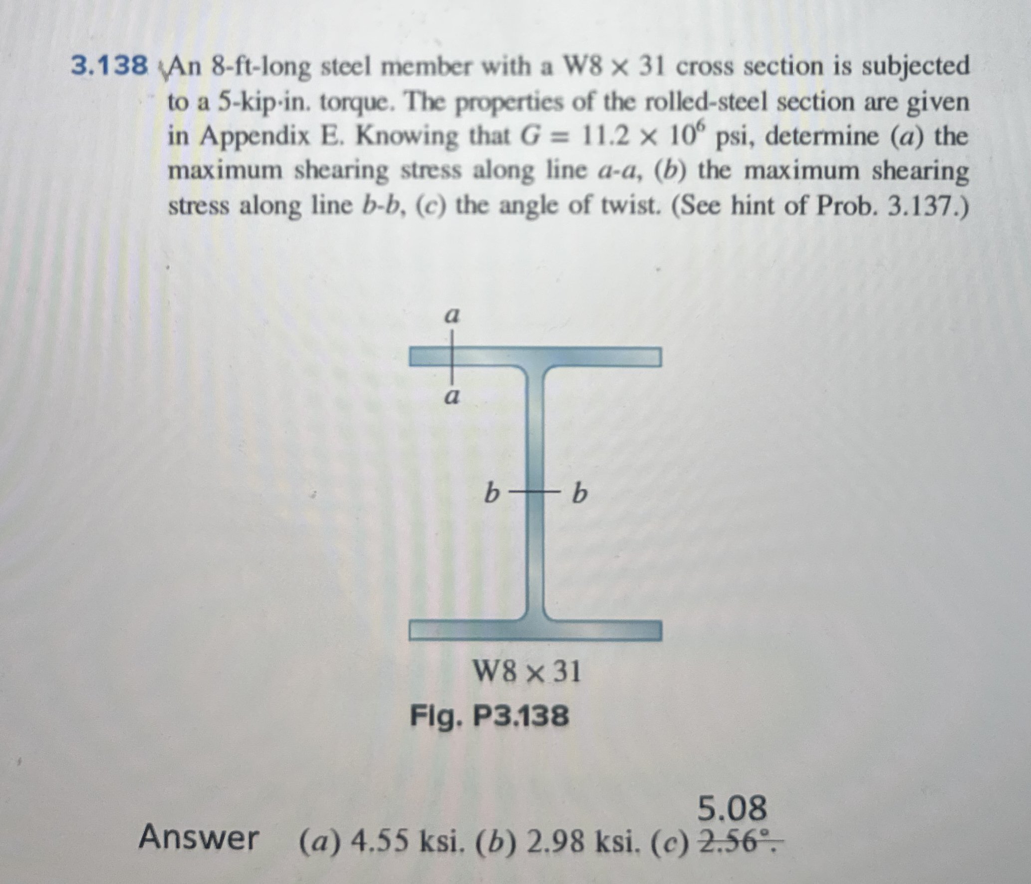 3 . 1 3 8 An 8 - ft - long steel member with a W