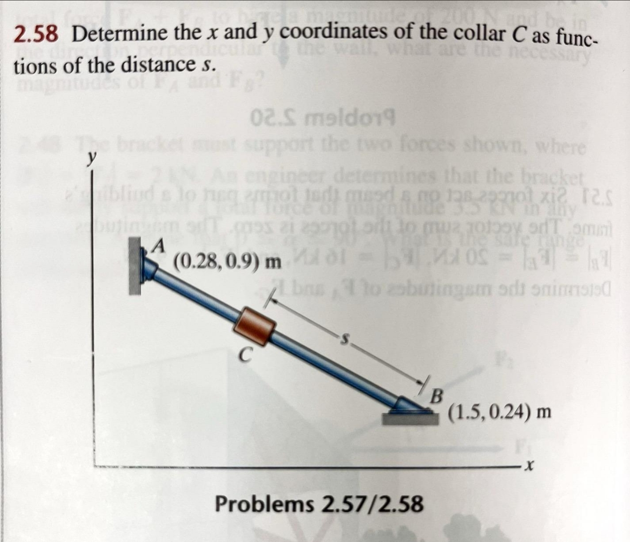 Determine the x and y coordinates of the collar C