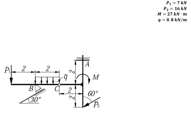 P 1 = 7 k N P 2 = 1 6 k N M = 2 7 k N * m q = 0 .