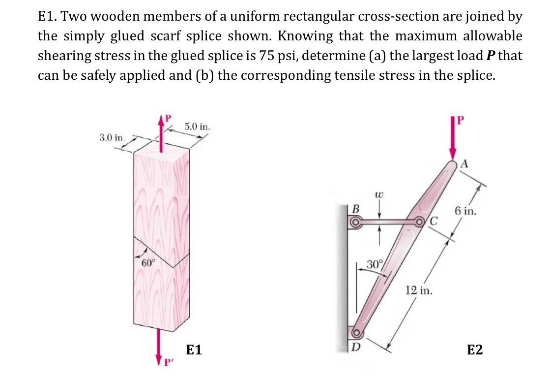 E 1 . Two wooden members of a uniform rectangular