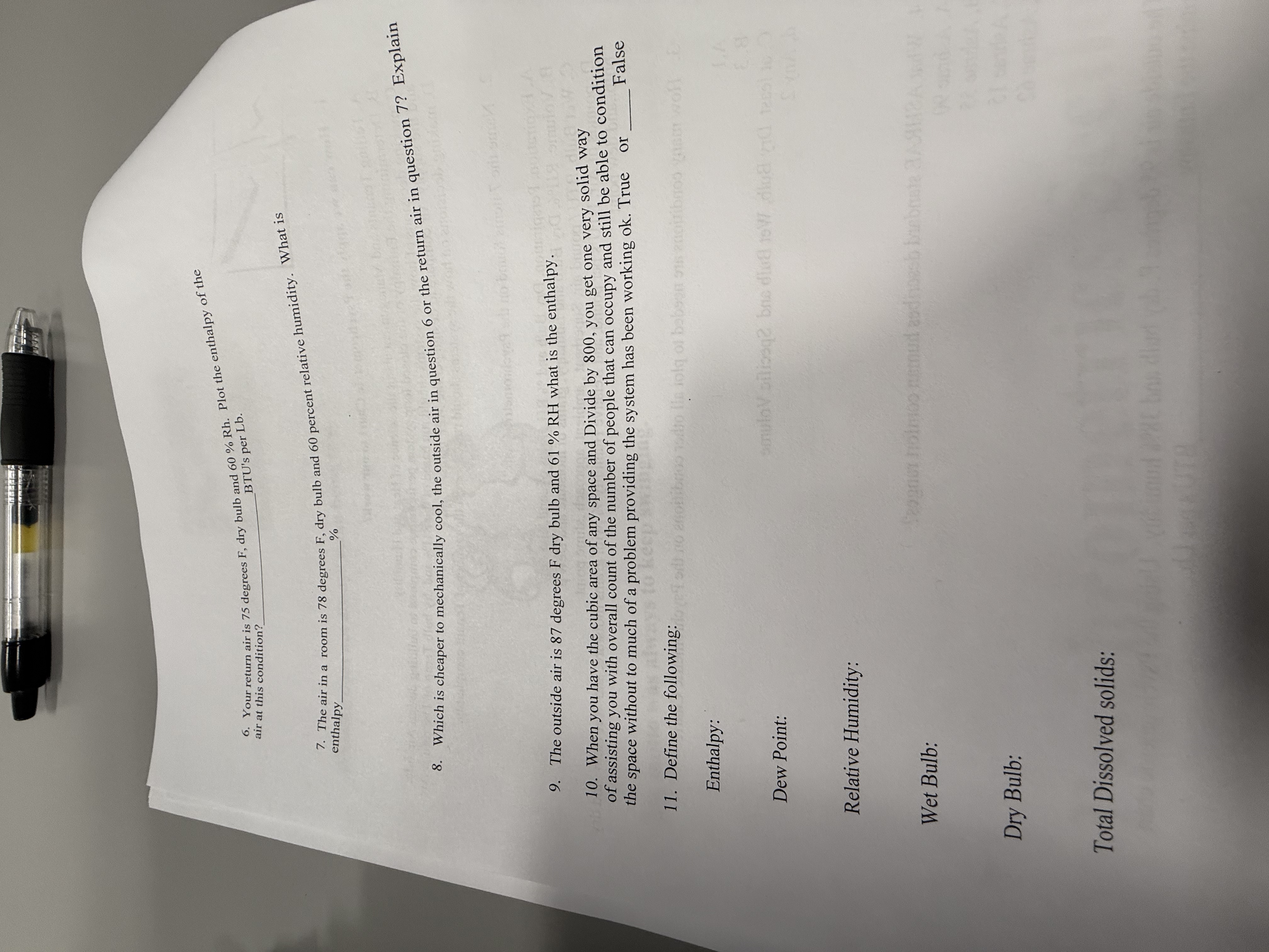 Your return air is 7 5 degrees F , dry bulb and 6