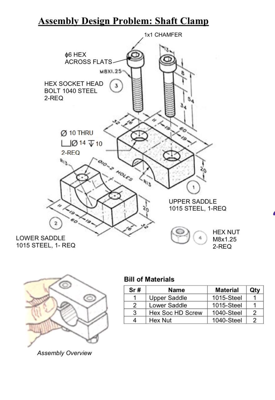 Assembly Design Problem: Shaft Clamp Bill of