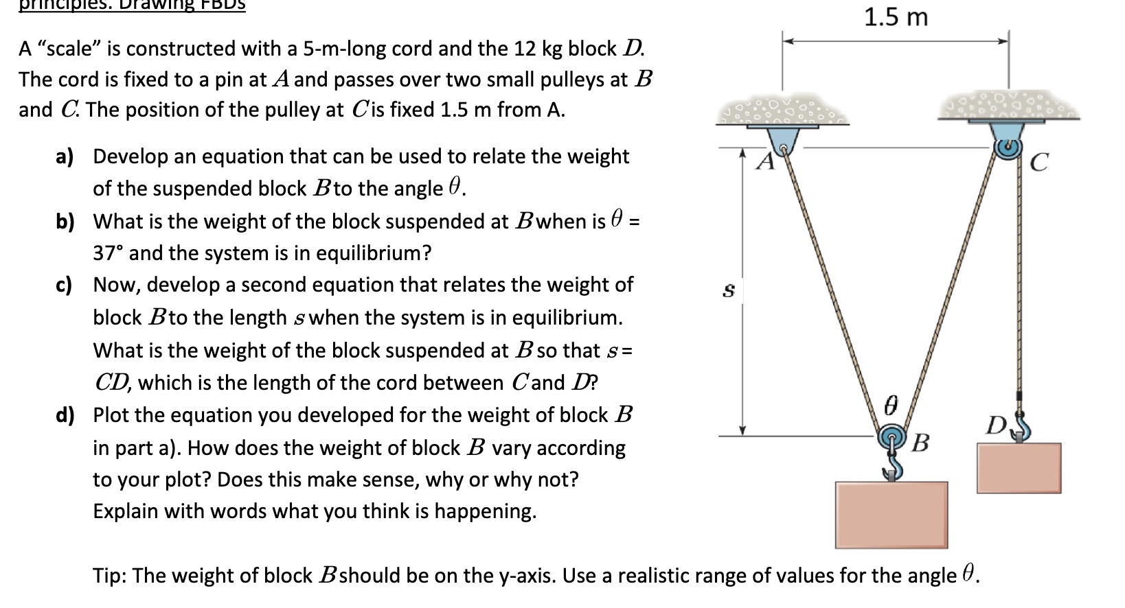 A "scale" is constructed with a 5 - m - long cord