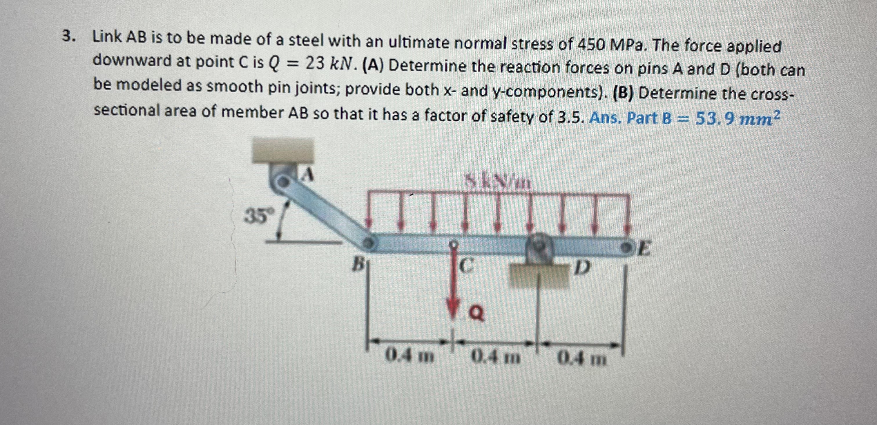 Link A B is to be made of a steel with an