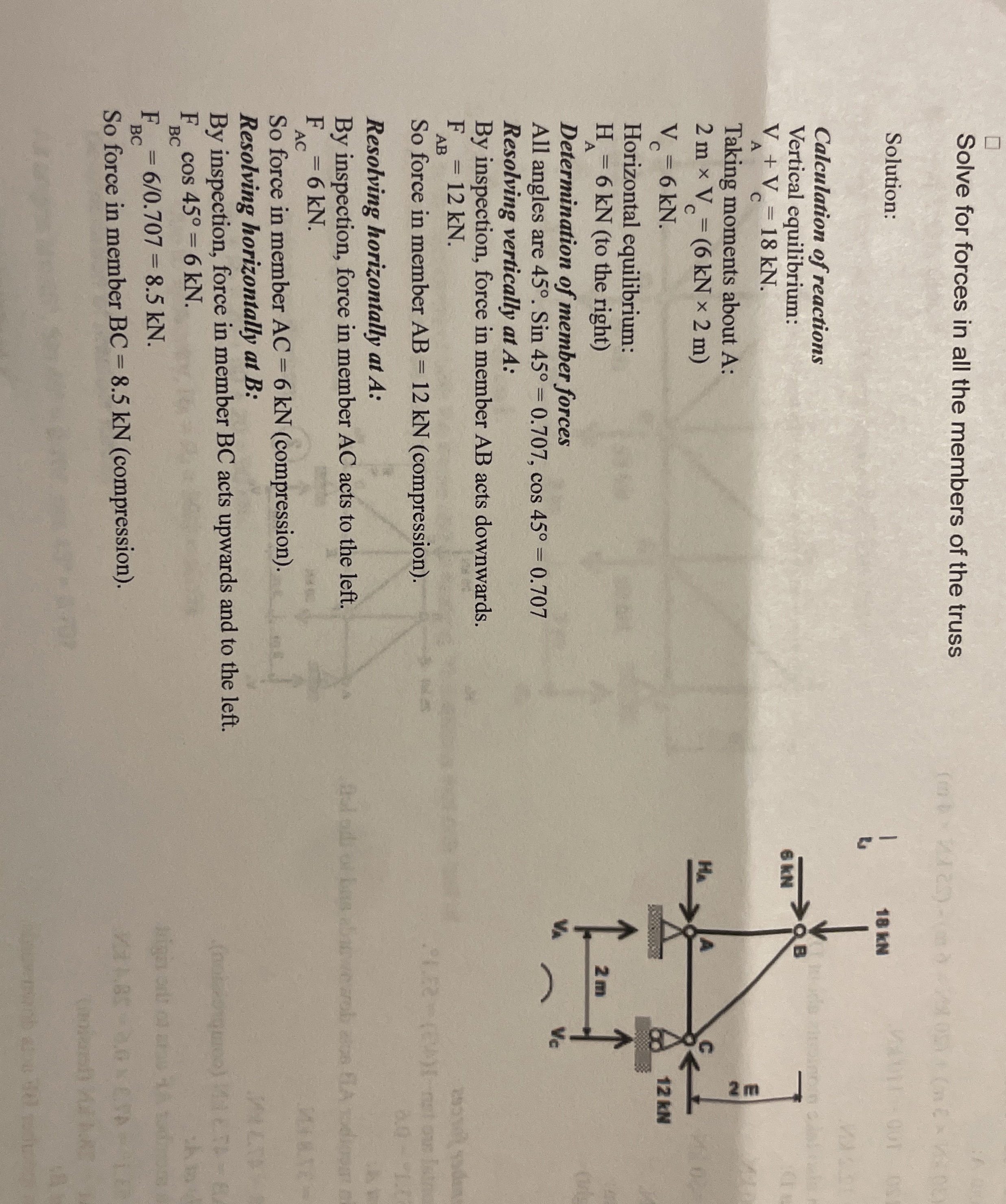 Solve for forces in all the members of the truss