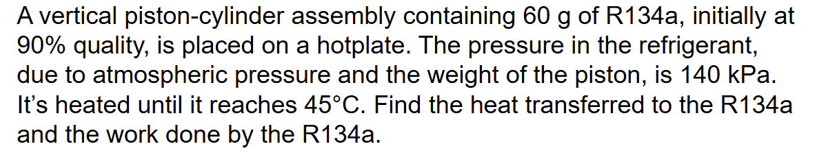 A vertical piston - cylinder assembly containing
