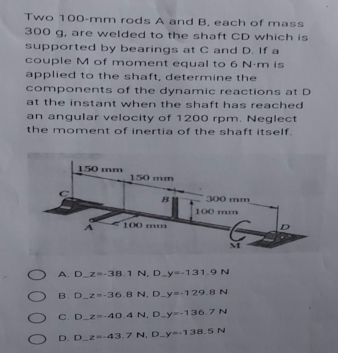 Two 1 0 0 - m m rods A and B , each of mass 3 0 0