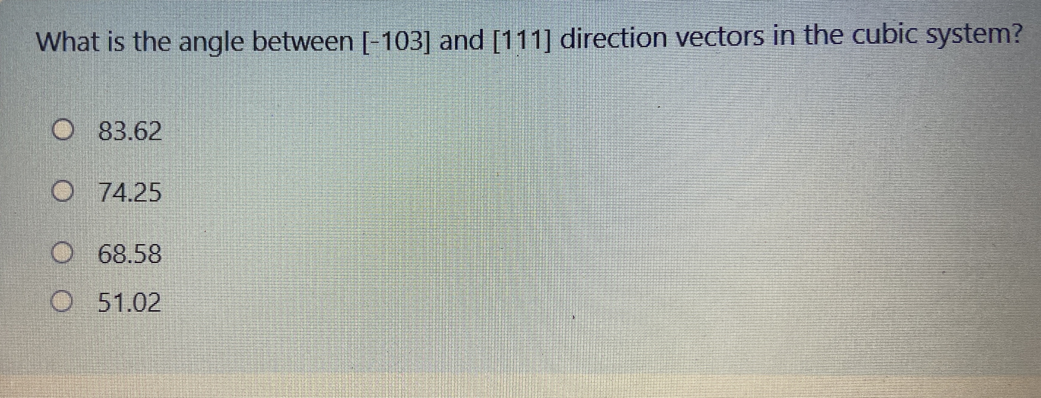 What is the angle between [ - 1 0 3 ] and [ 1 1 1