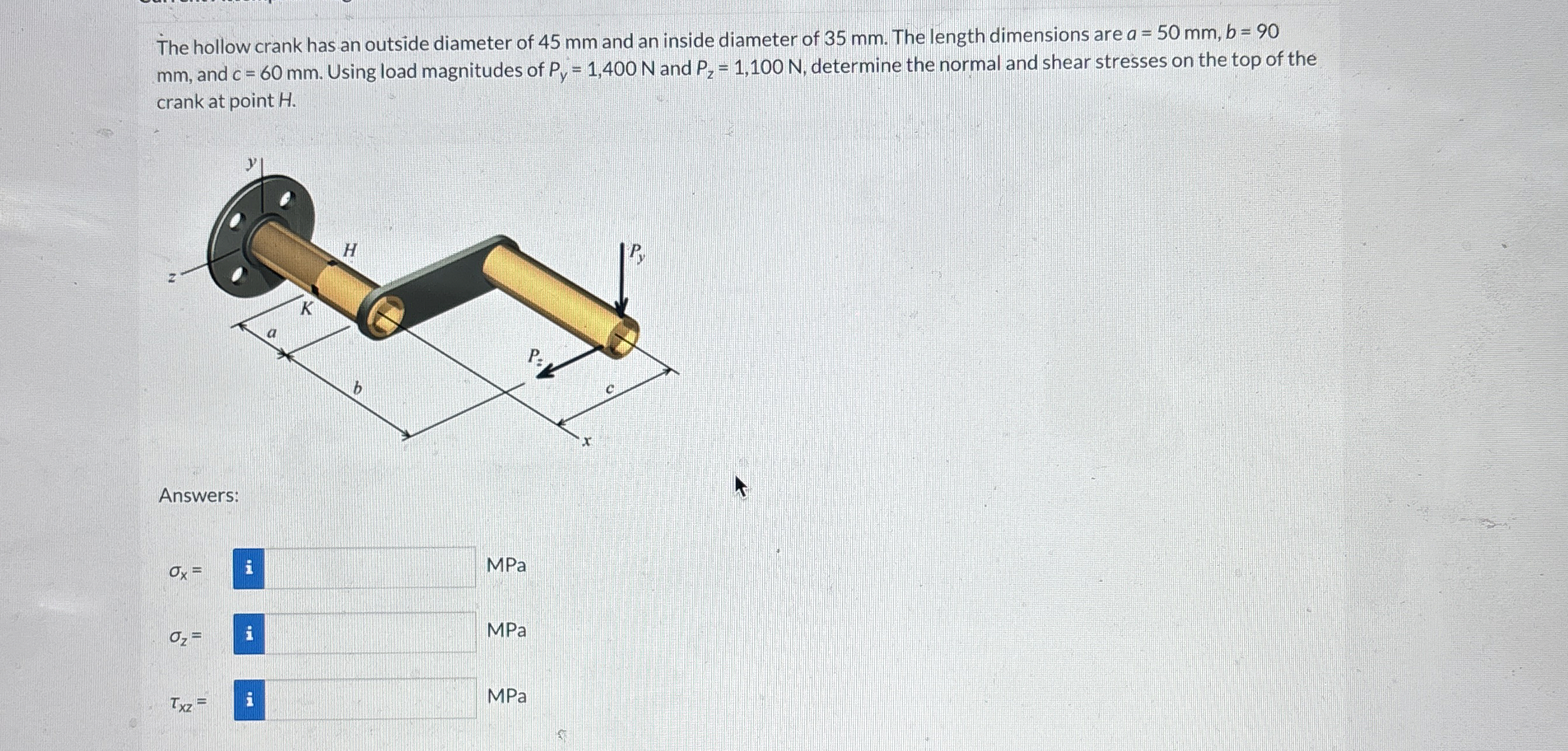 The hollow crank has an outside diameter of 4 5