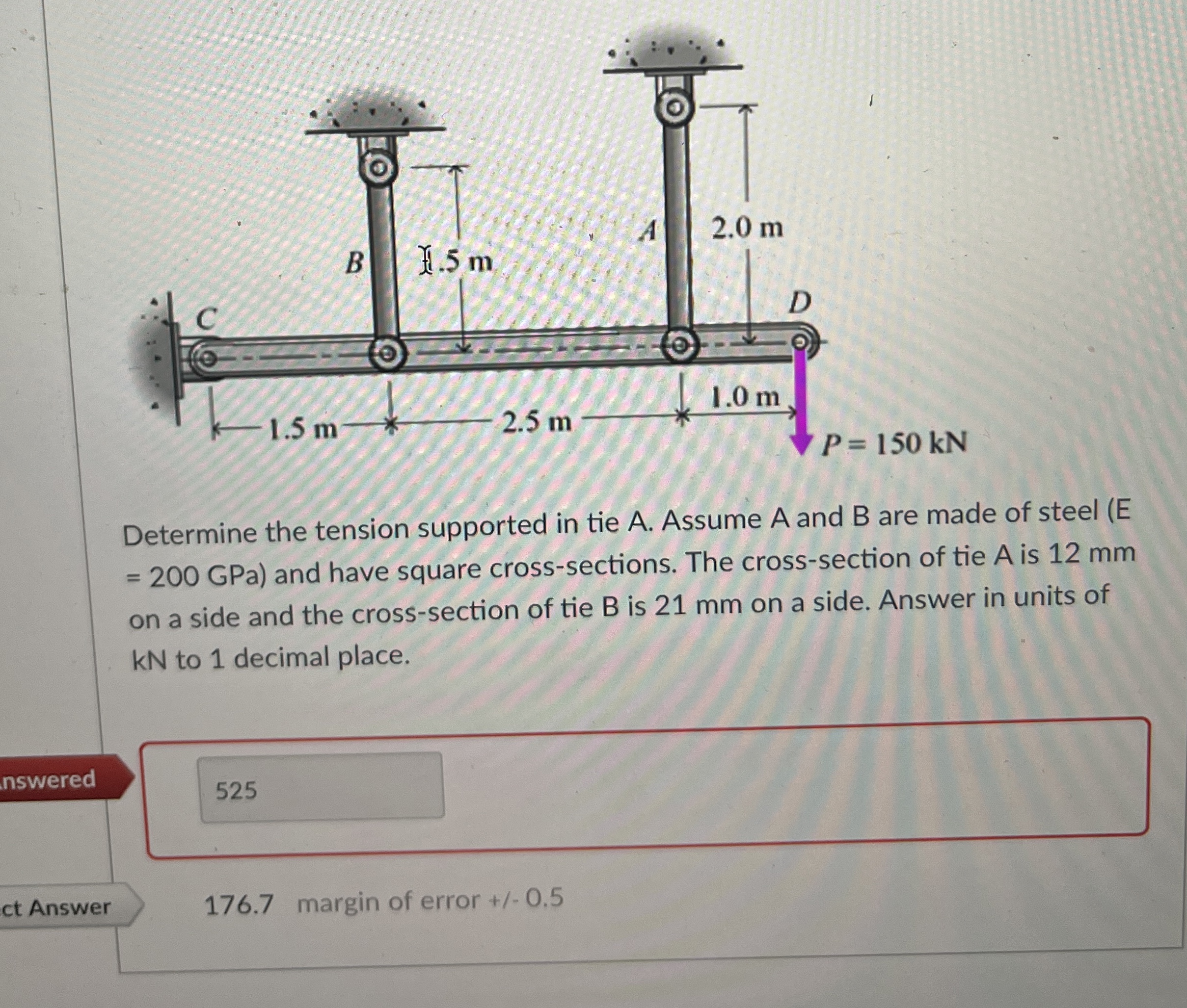 Determine the tension supported in tie A . Assume