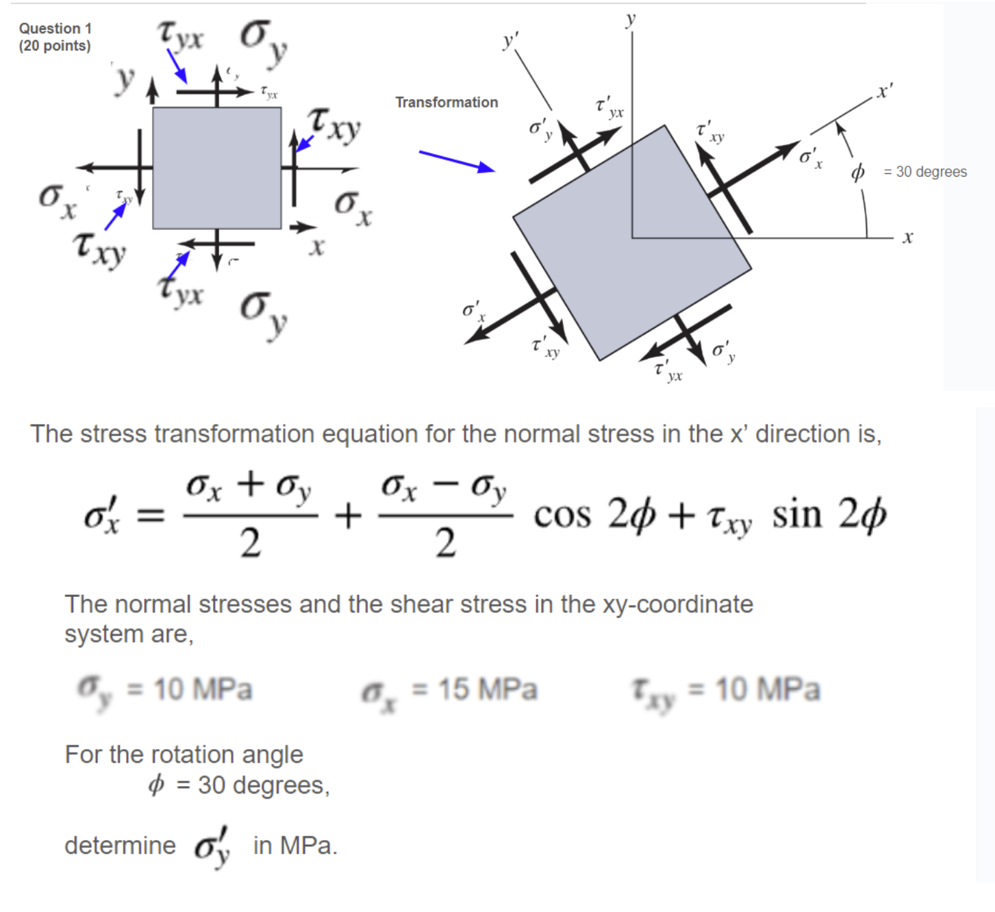The stress transformation equation for the normal