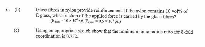 ( b ) Glass fibres in nylon provide