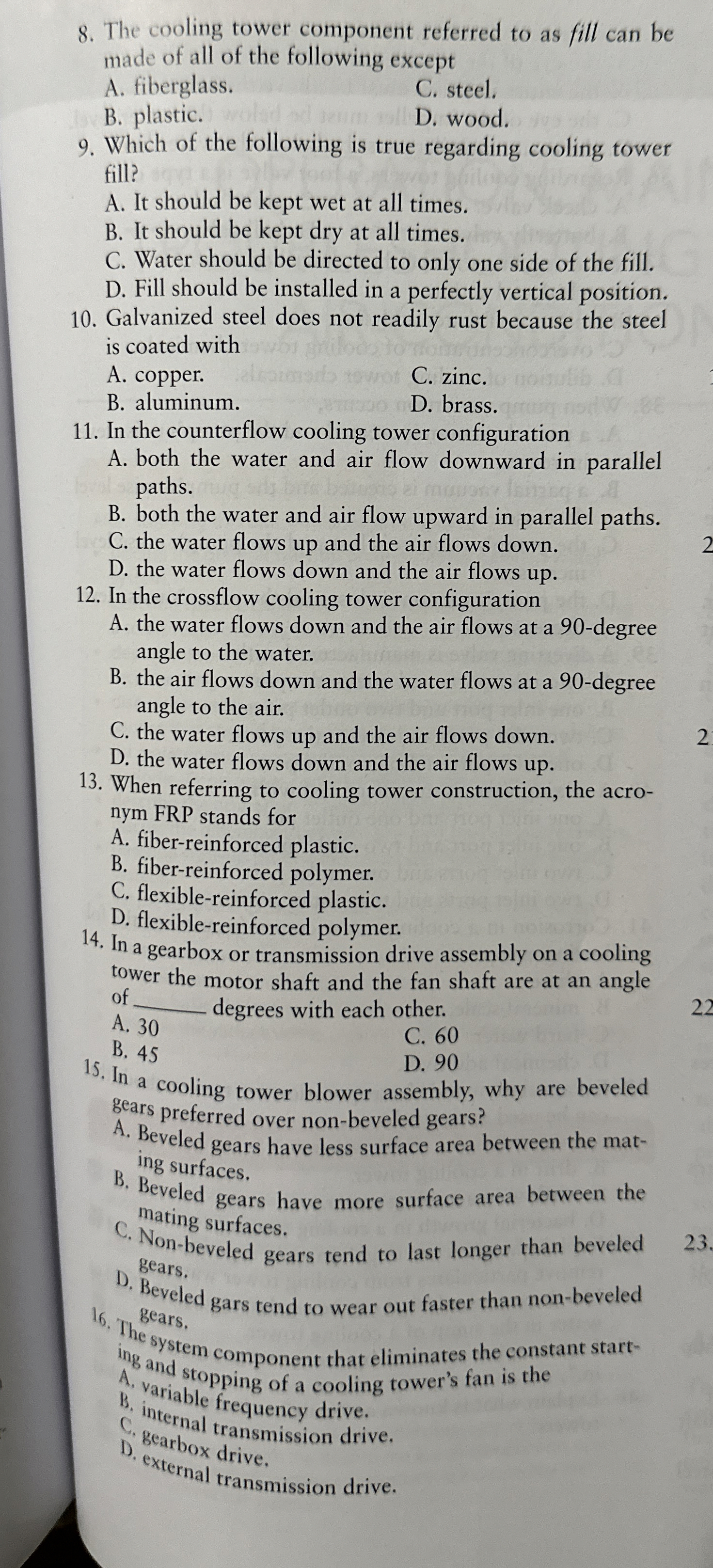 The cooling tower component referred to as fill