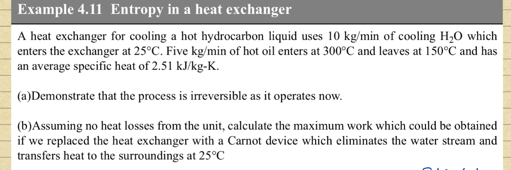 Example 4 . 1 1 Entropy in a heat exchanger A