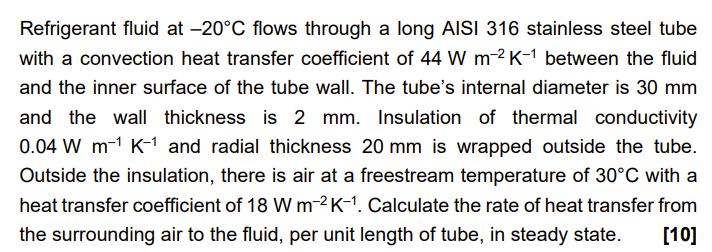 Refrigerant fluid at 2 0 \ deg C flows through a