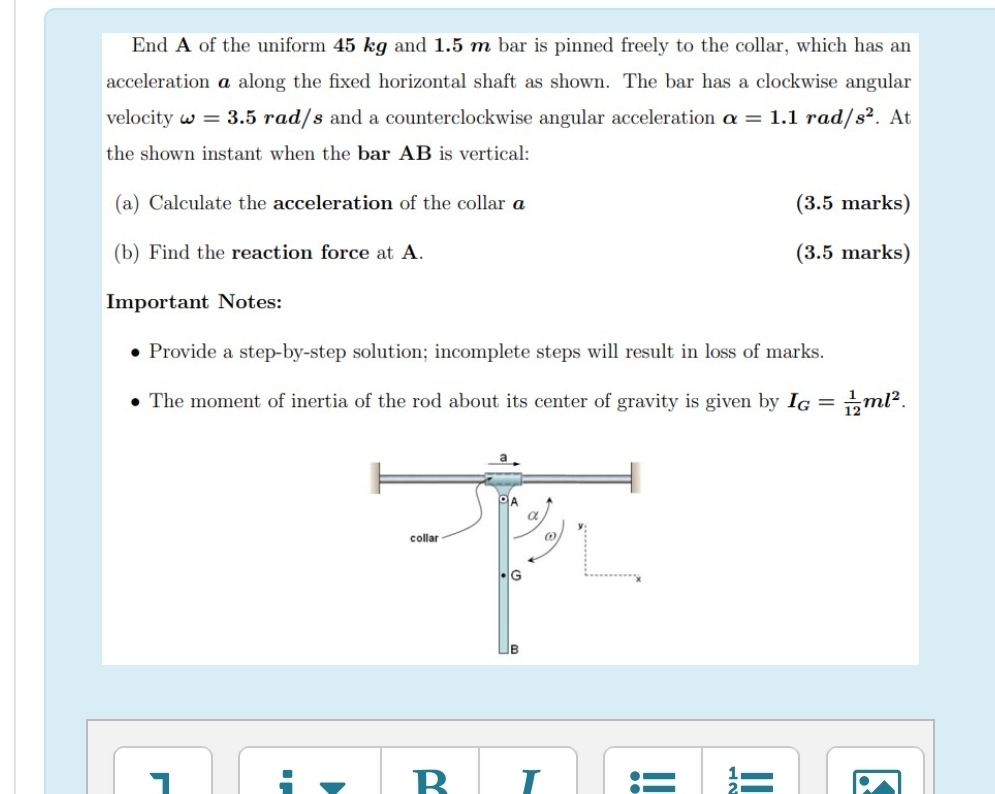 End A of the uniform 4 5 kg and 1 . 5 m bar is