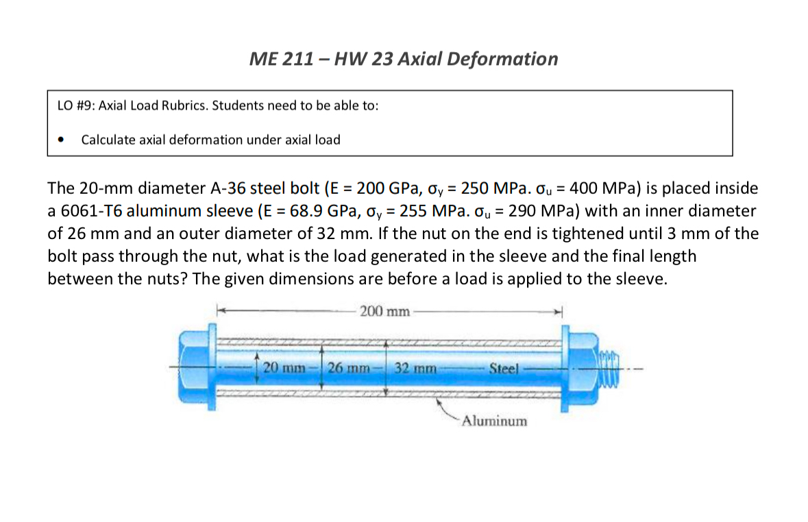 ME 2 1 1 - HW 2 3 Axial Deformation LO # 9 :