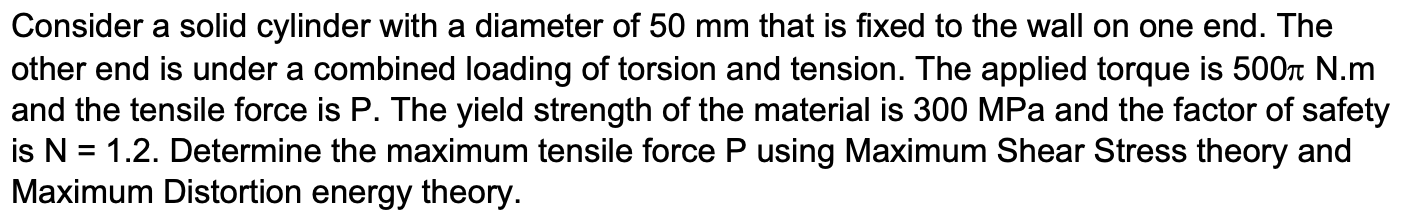 Consider a solid cylinder with a diameter of 5 0