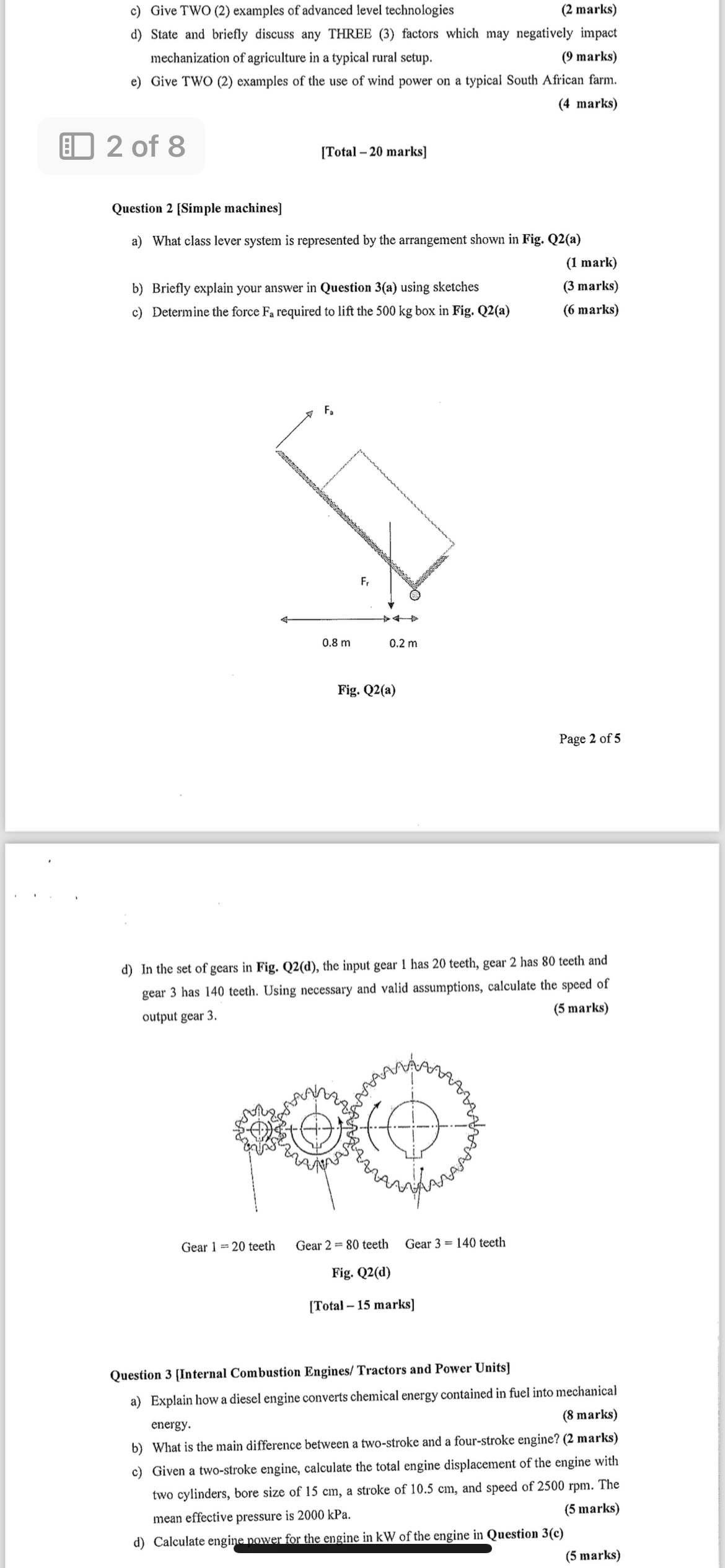 d ) In the set of gears in Fig. Q 2 ( d ) , the