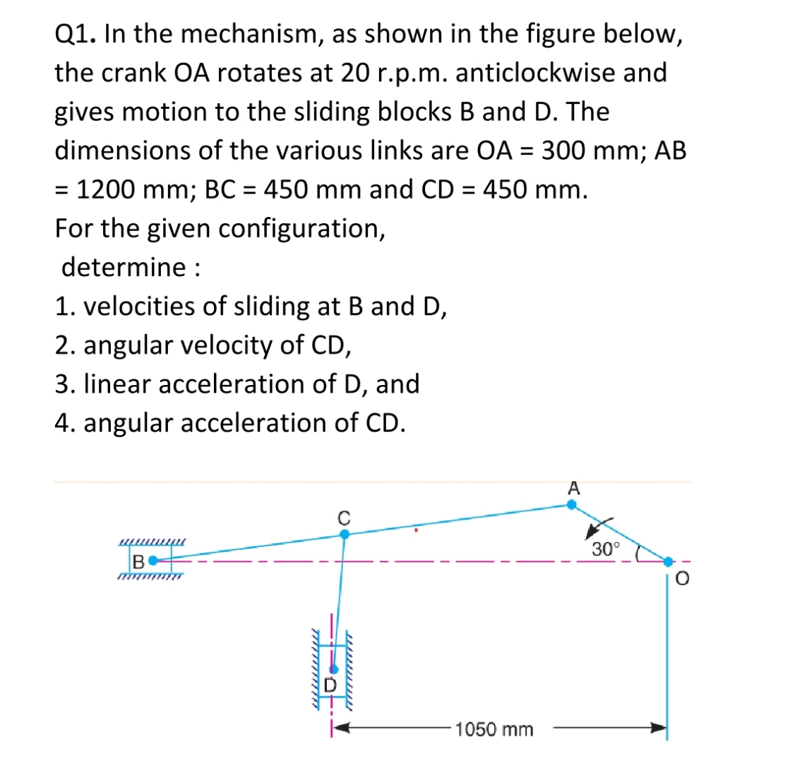 Q 1 . In the mechanism, as shown in the figure
