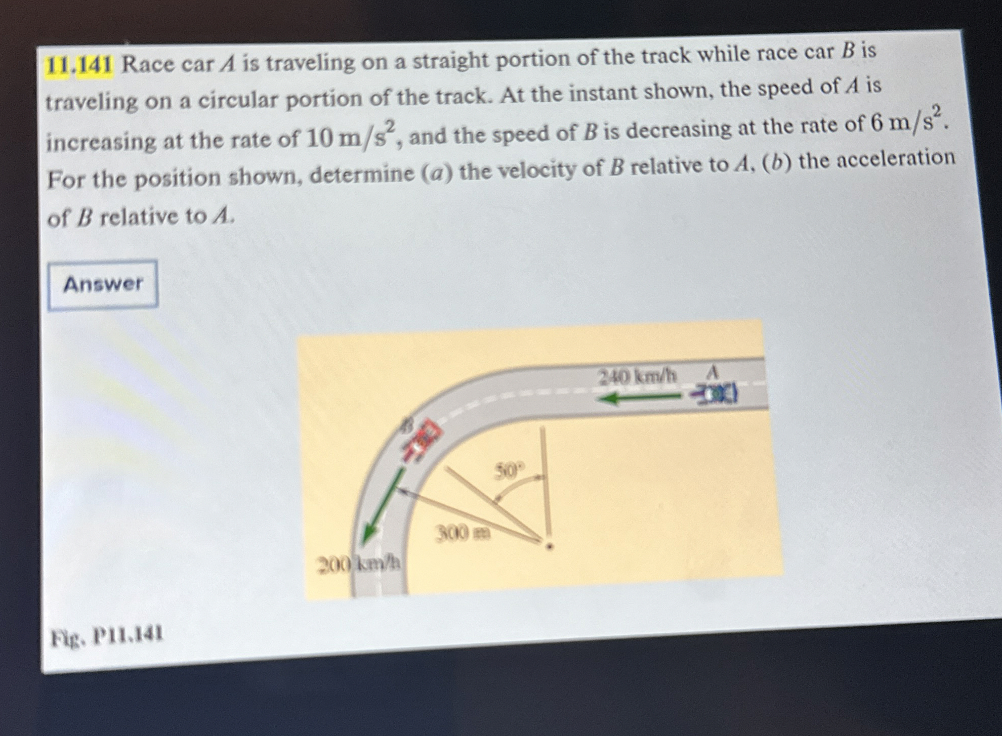 1 1 . 1 4 1 Race car A is traveling on a straight