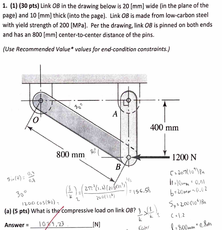 1 . ( 1 ) ( 3 0 pts ) Link \ ( O B \ ) in the