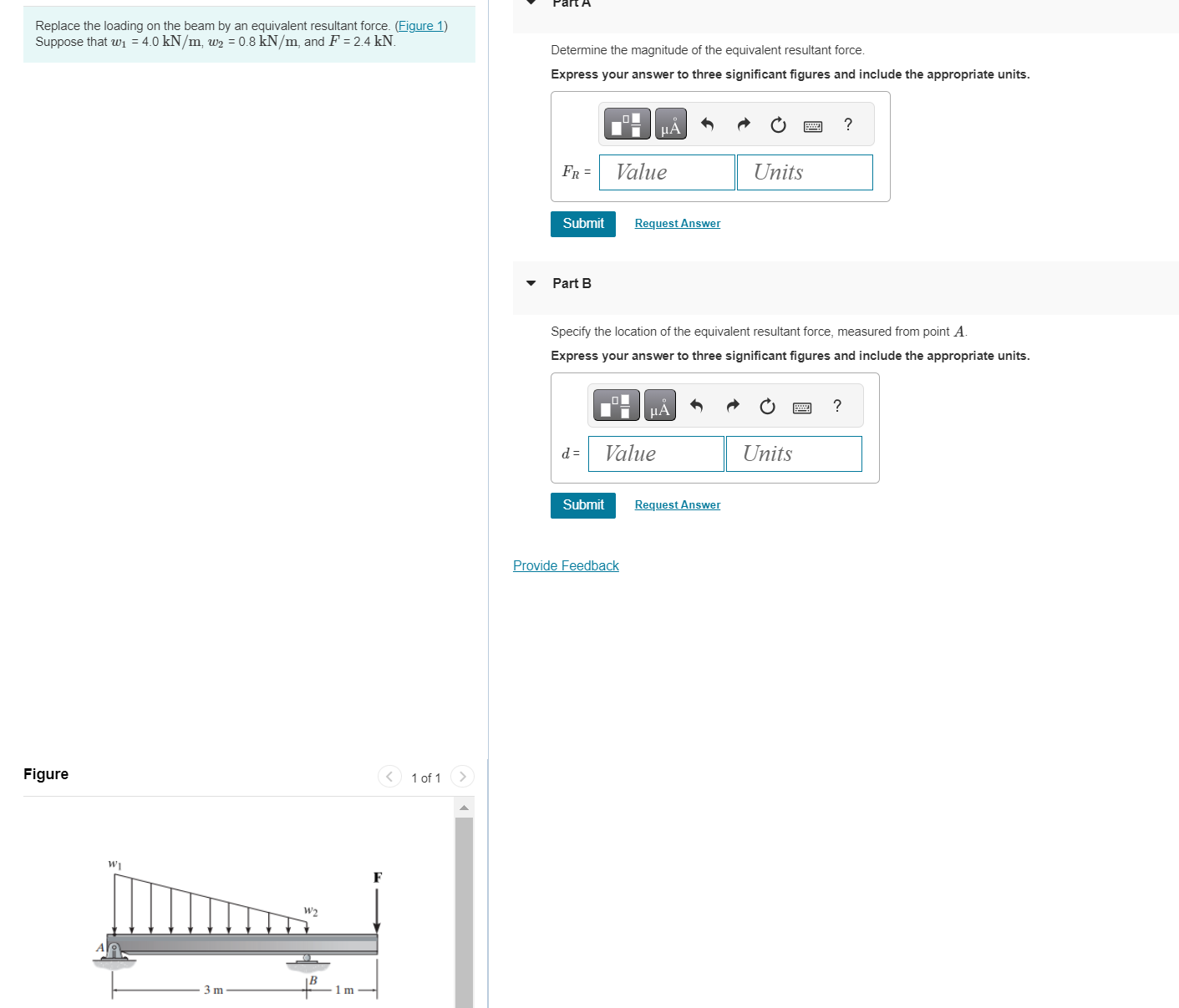 Replace the loading on the beam by an equivalent