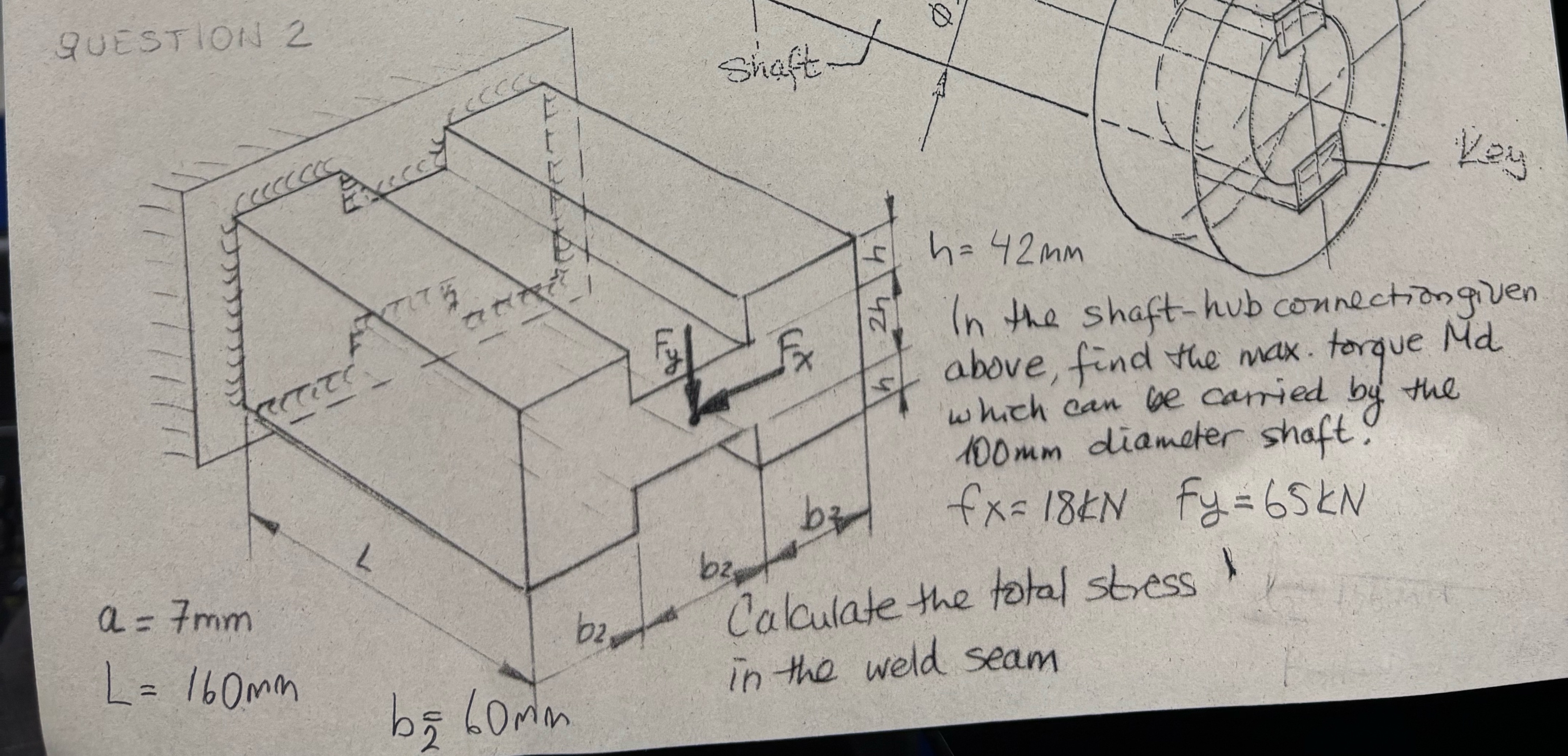 Calculate the total stress in the weld seam