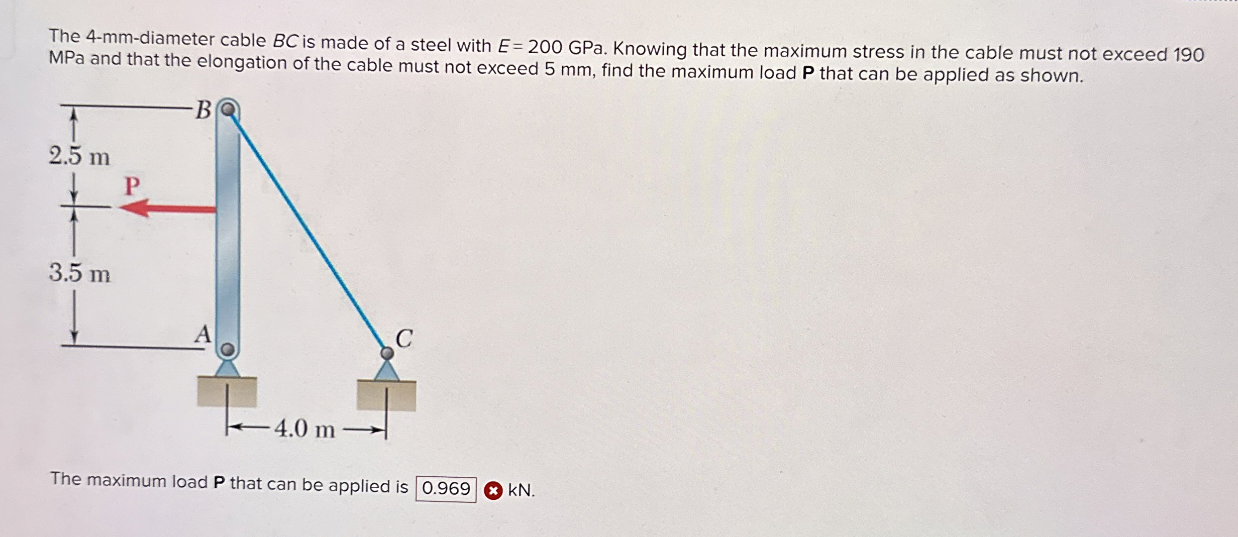 The 4 - mm - diameter cable B C is made of a