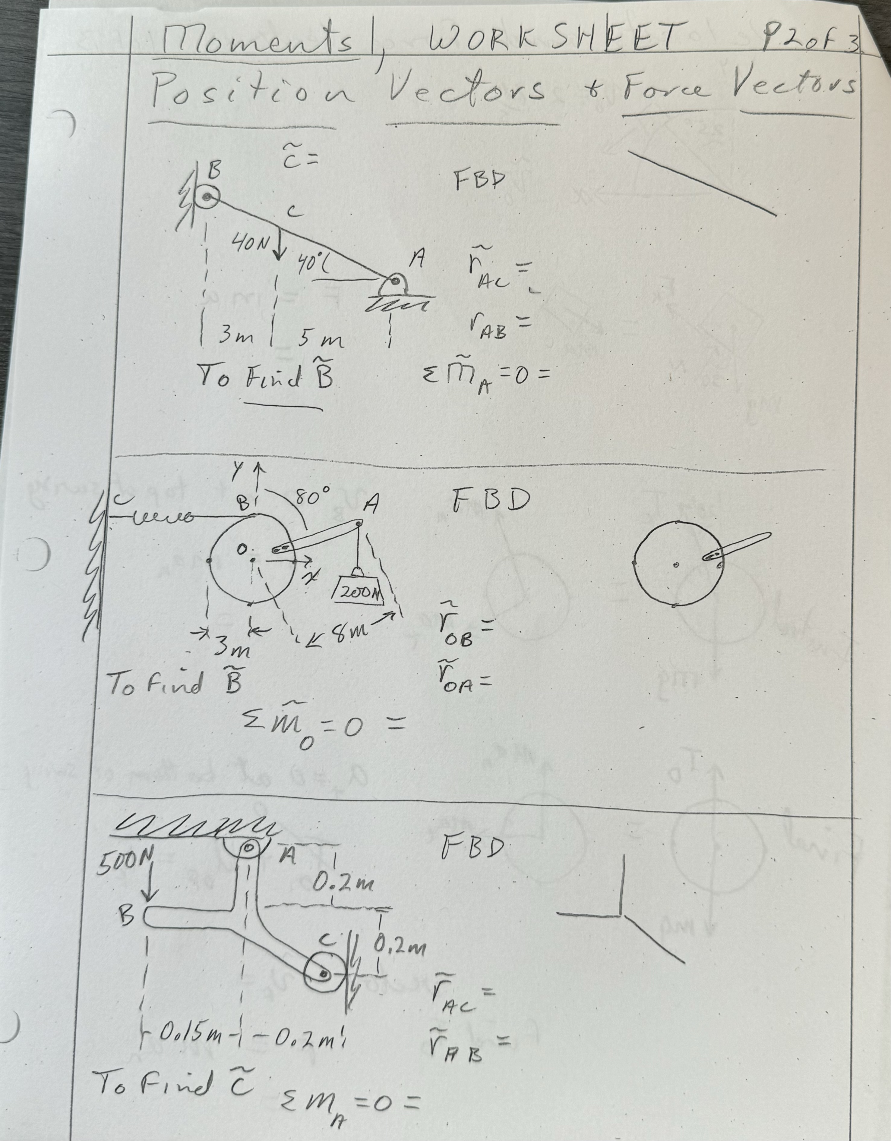 Moments, WORKSHEET P 2 of 3 . Position Vectors *