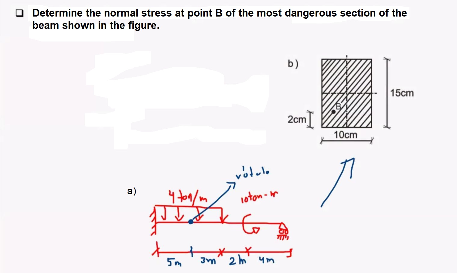 Determine the normal stress at point B of the
