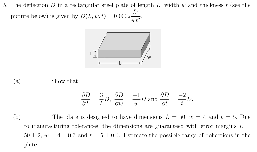 The deflection D in a rectangular steel plate of