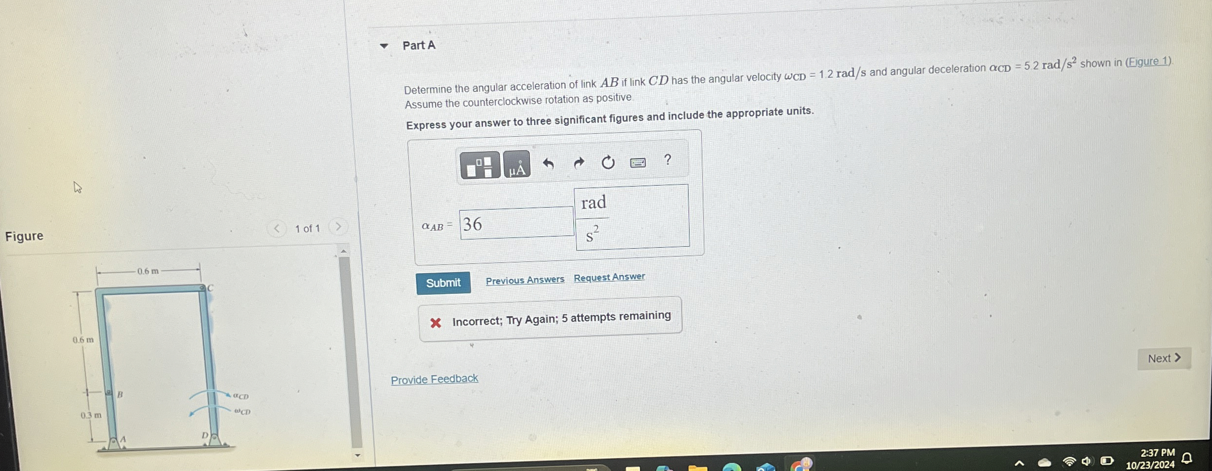 Part A Determine the angular acceleration of link