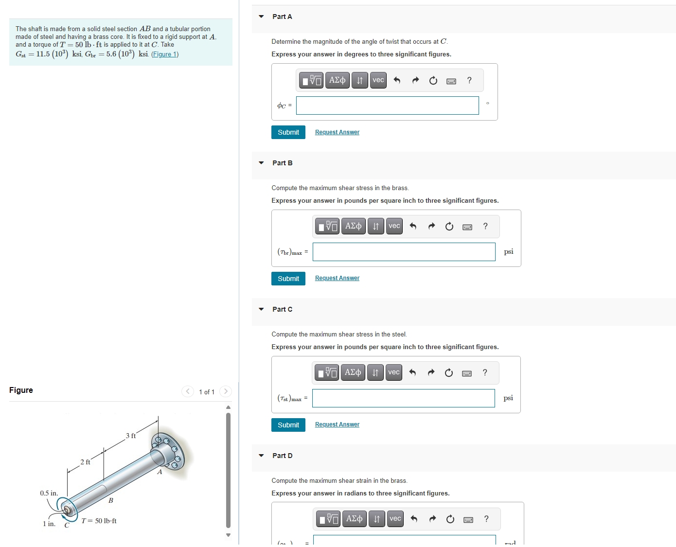 The shaft is made from a solid steel section A B