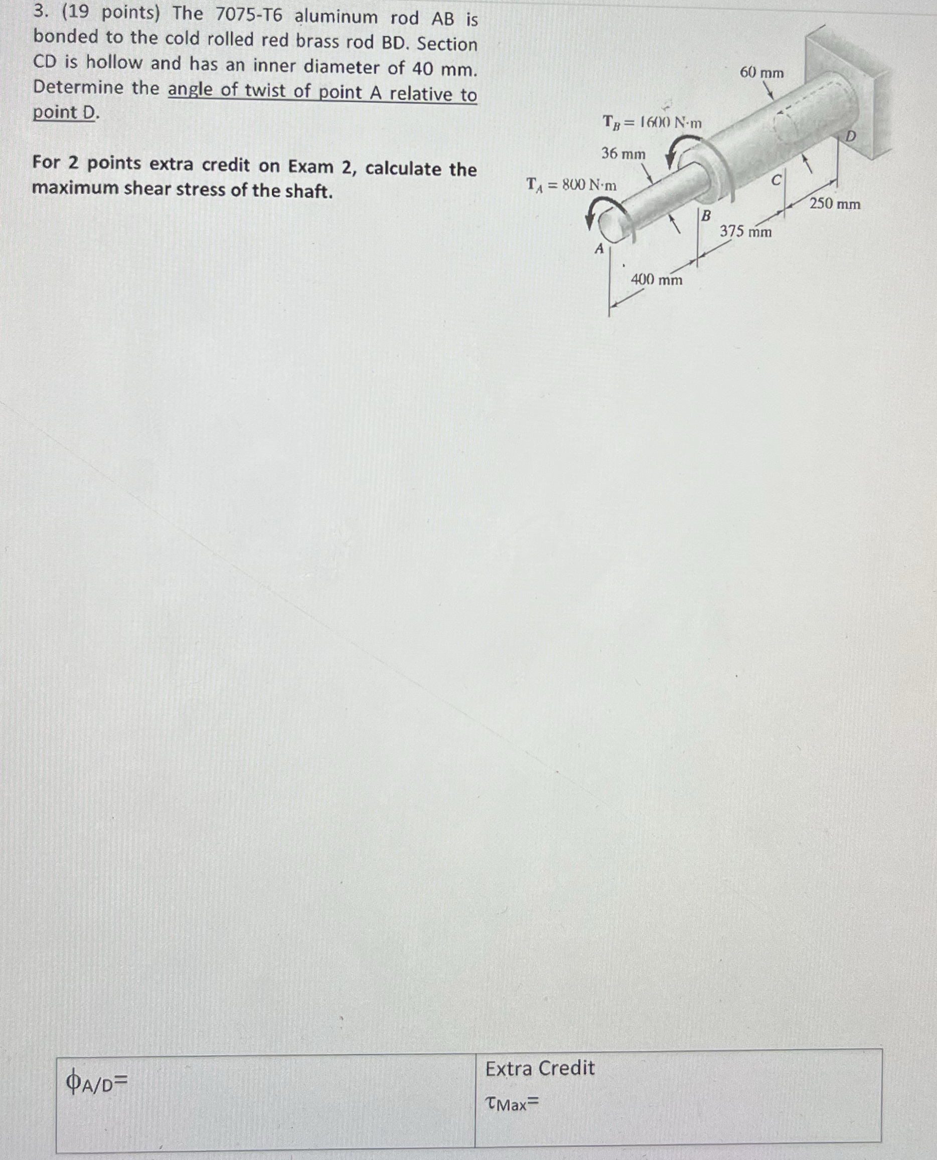 ( 1 9 points ) The 7 0 7 5 - T 6 aluminum rod A B