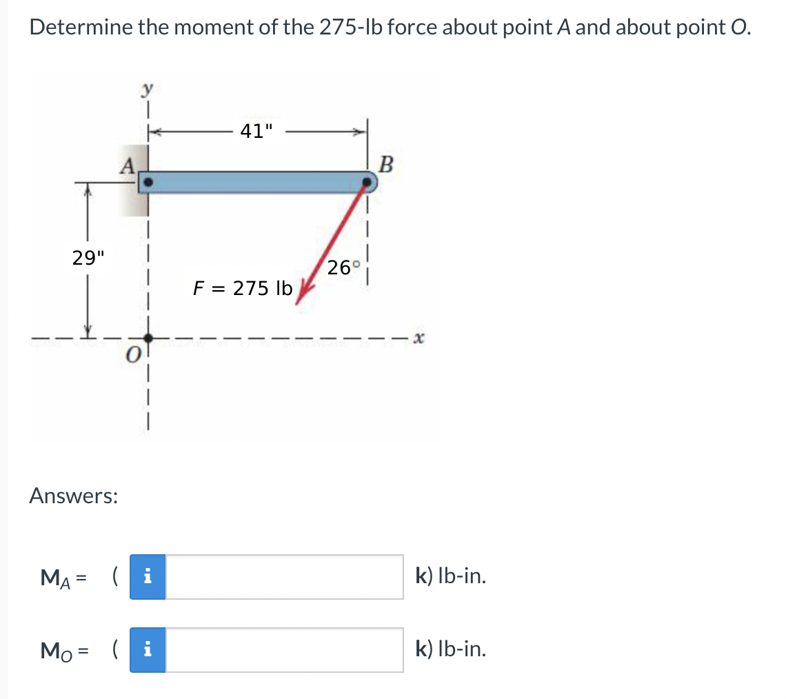 Determine the moment of the 2 7 5 - Ib force