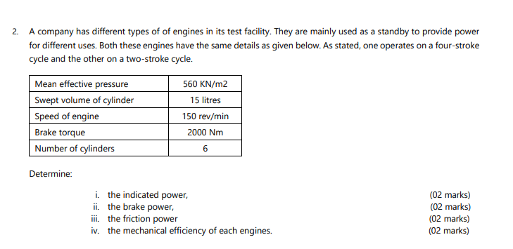 2 . A company has different types of of engines