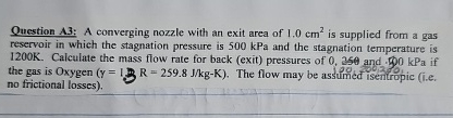 Question A 3 : A converging nozzle with an exit