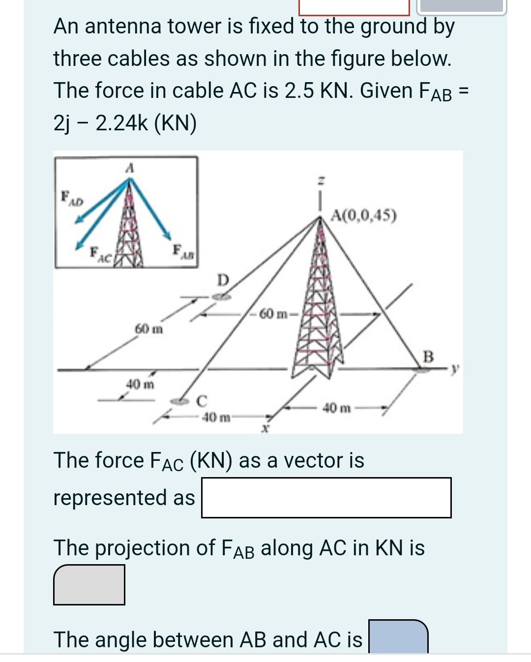 An antenna tower is fixed to the ground by three