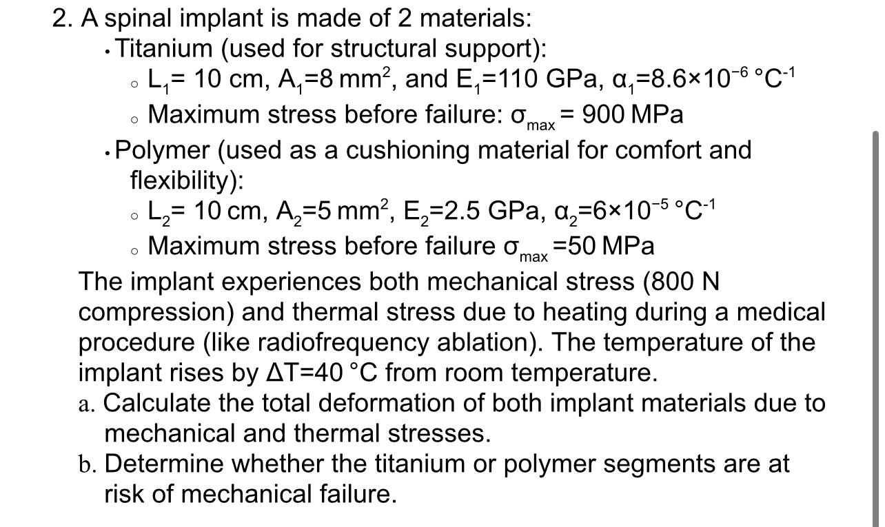 A spinal implant is made of 2 materials: Titanium