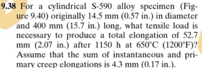 9 . 3 8 For a cylindrical S - 5 9 0 alloy