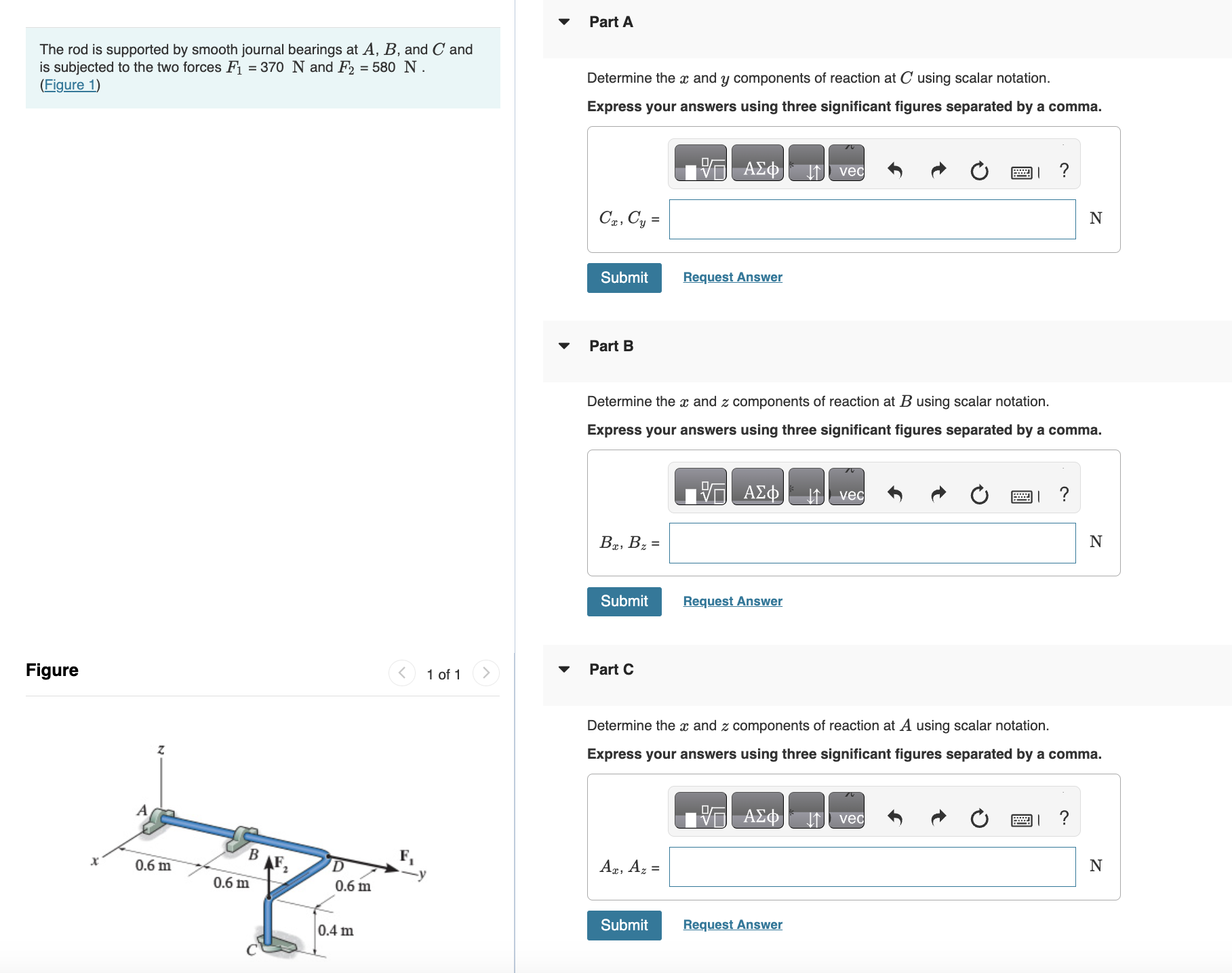 The rod is supported by smooth journal bearings
