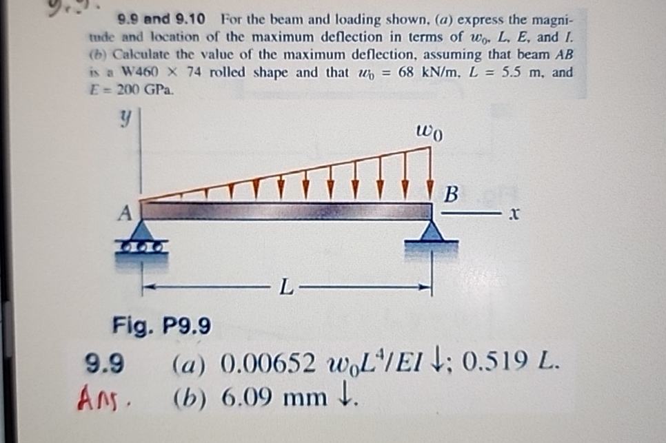 9 . 9 and 9 . 1 0 For the beam and loading shown,