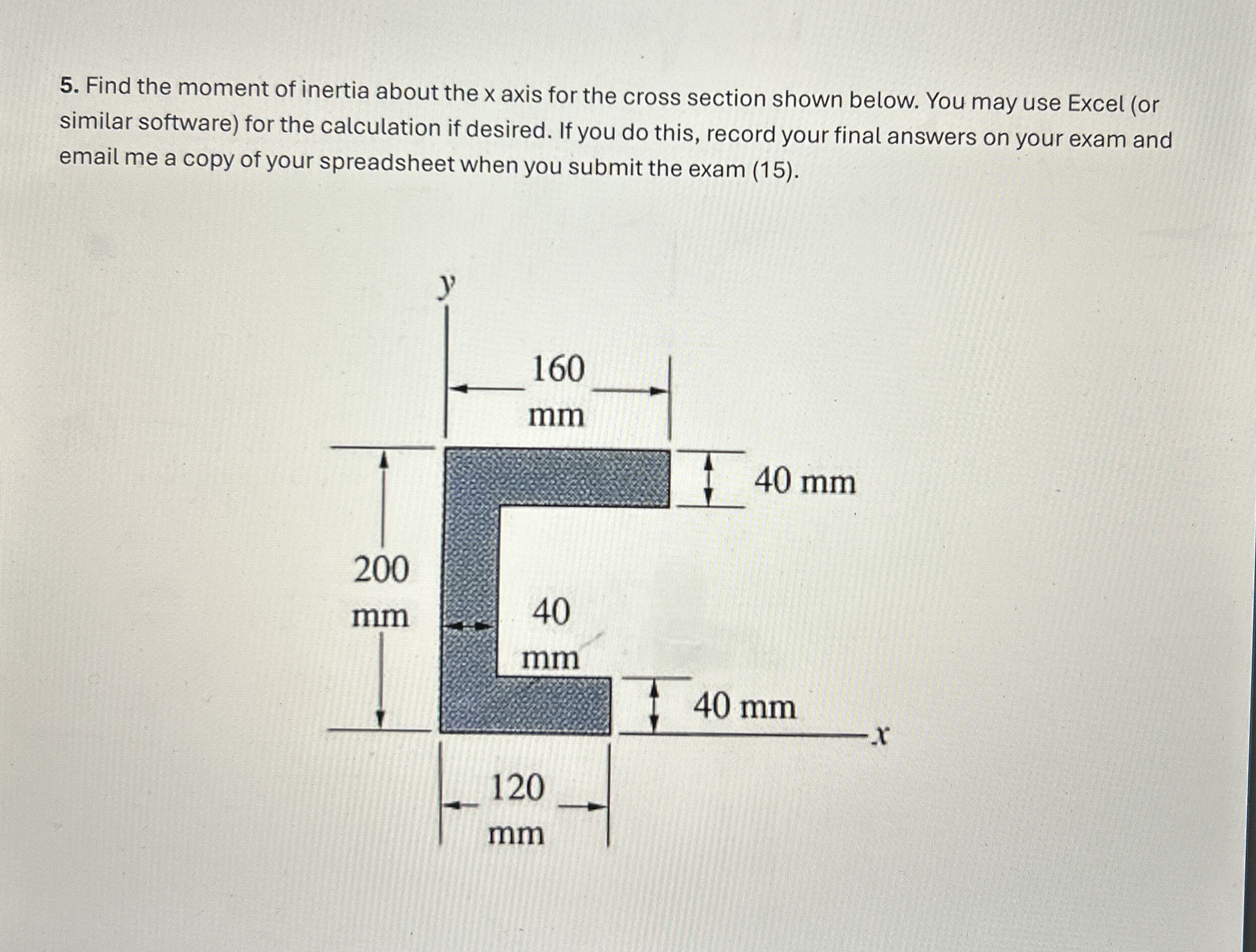 Find the moment of inertia about the x axis for
