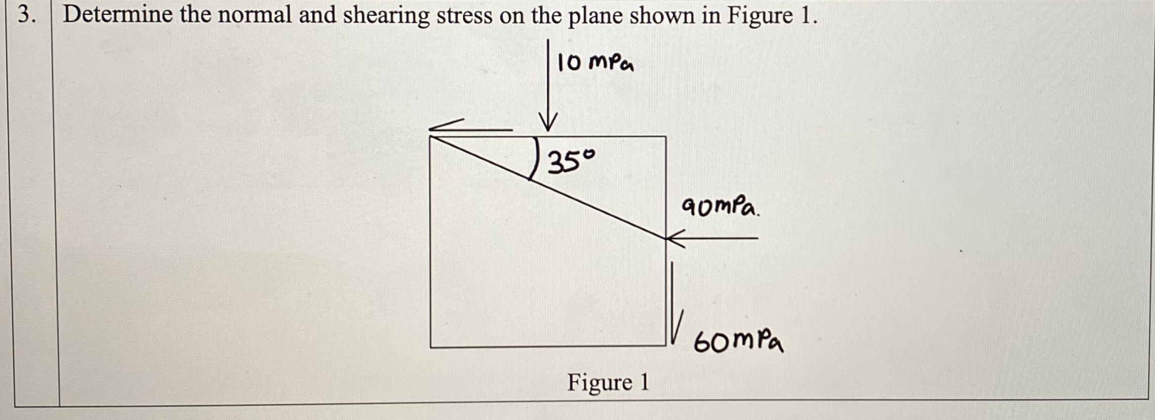 Determine the normal and shearing stress on the