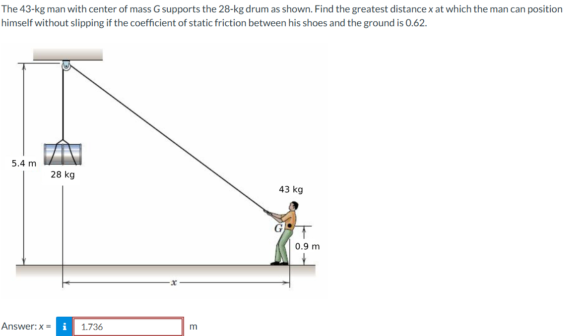 The 4 3 - kg man with center of mass \ ( G \ )