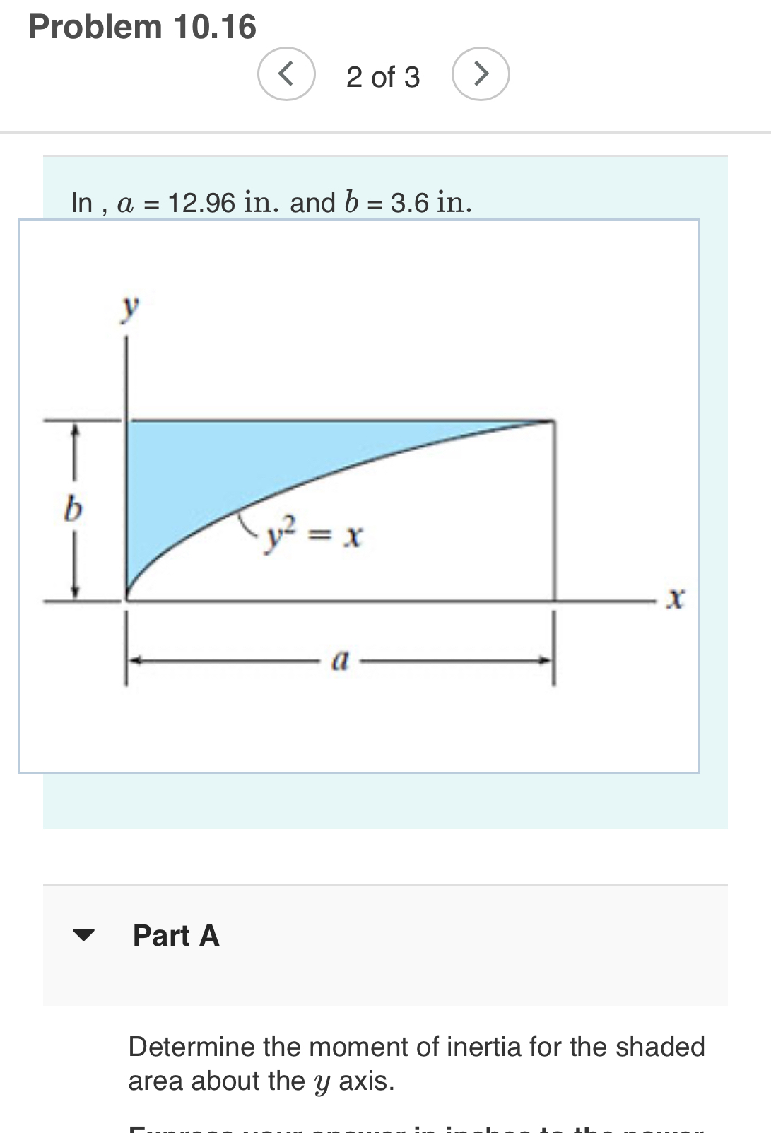 Problem 1 0 . 1 6 2 of 3 In , a = 1 2 . 9 6 in .