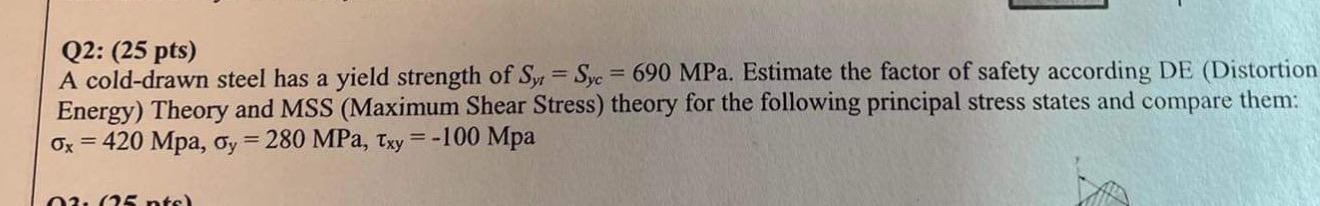 Q 2 : ( 2 5 pts ) A cold - drawn steel has a