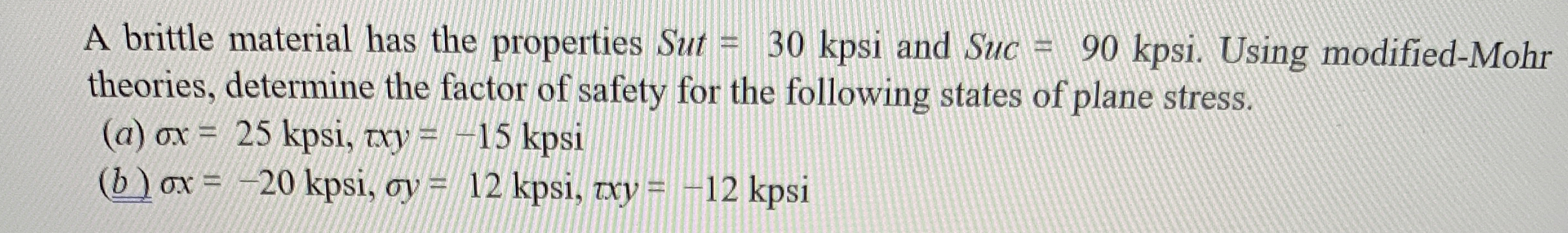 A brittle material has the properties Sut = 3 0 k